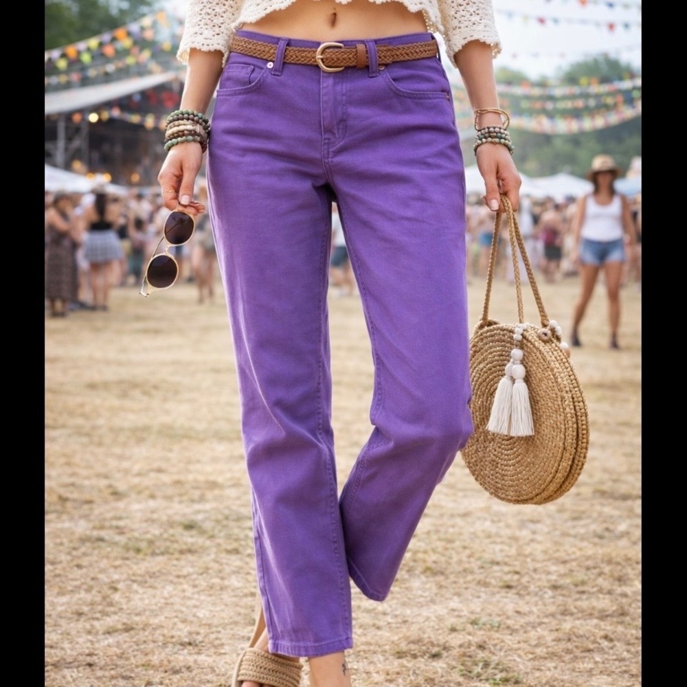 H&M Divided Womens‎ Purple Straight Leg Denim Jeans US 8 The Easy Soul Patch